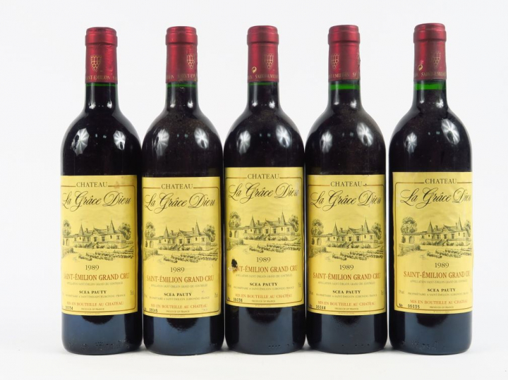 5 BOUTEILLES CHÂTEAU LA GRACE DIEU ST EMILION GC - 1989