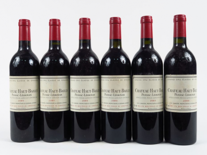 6 BOUTEILLES CHÂTEAU HAUT BAILLY GCC GRAVES - 1989 - 1 BG+