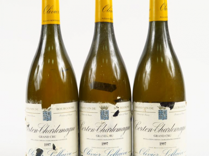 3 BOUTEILLES CORTON CHARLEMAGNE GC O. LEFLAIVE - 1997 - ELA