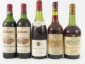Vente aux enchères 5 BOUTEILLES : 1 SANTENAY LE PREUX 1972 6,2 CM - 2 CAHORS DOMAINE LE P