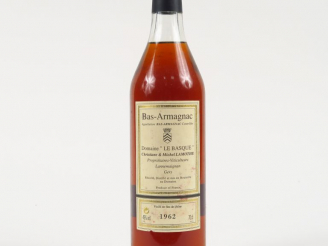 Vente aux enchères 1 BOUTEILLE BAS ARMAGNAC DOMAINE LE BASQUE LAMOTHE 46° - 1962 - MISE :