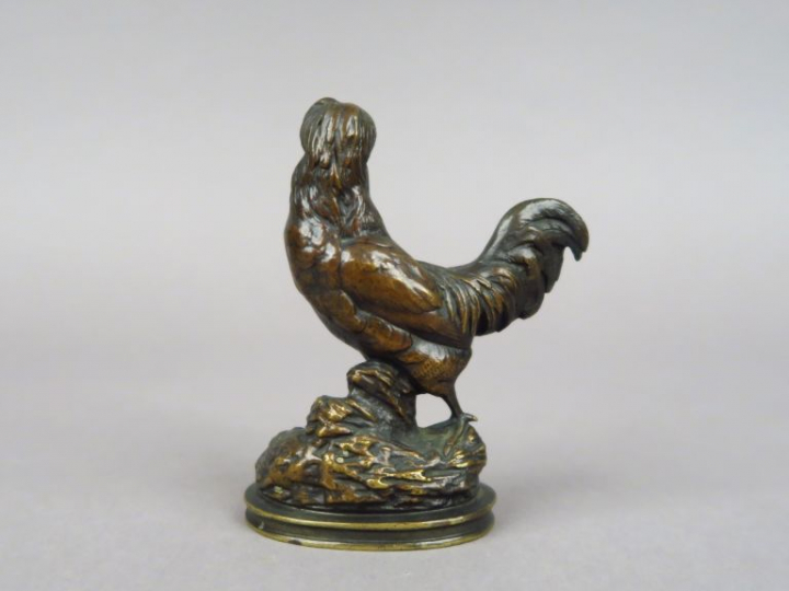 CAIN. "Le coq" Sujet en bronze à patine brune. Signé. H. 9,5 cm