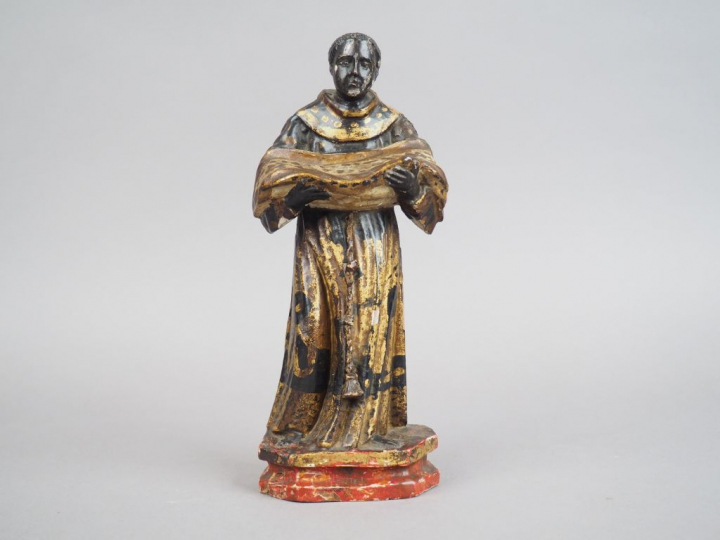 Sculpture XVIIIème en bois polychrome "Moine" H. 28 cm (petit accident