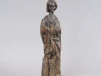 Vente aux enchères Sculpture fin XVIIème en bois sculpté "Saint homme". H. 52 cm (acciden
