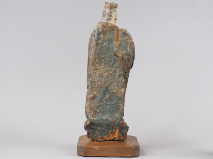 Sculpture XVIIème en bois polychrome "Sainte Vierge".  H. 42 cm (accid