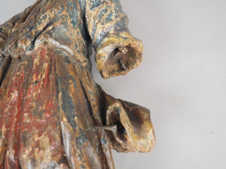 Sujet XVIIème en bois polychrome "Ange" H. 49 cm (manques)