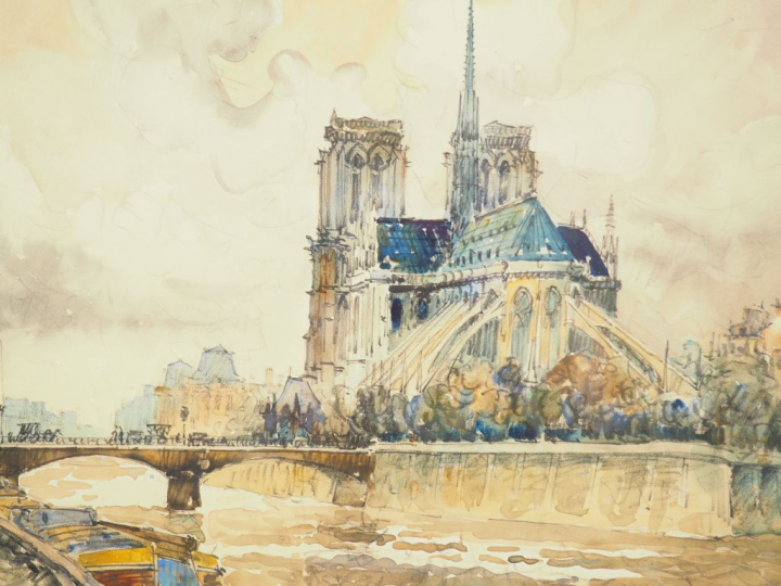 Franck. WILL "Notre dame de Paris". Aquarelle, signée en bas à gauche.