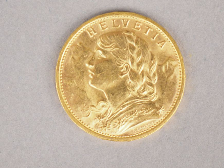 Une pièce de 20 Francs Suisse or, 1913-B. FRAIS ACHETEUR : 5% TTC