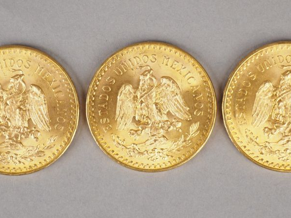 Trois pièces de 50 Pesos or. FRAIS ACHETEUR : 5% TTC