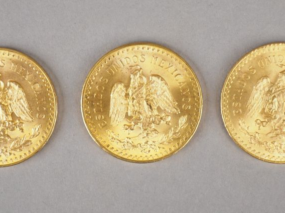 Trois pièces de 50 Pesos or. FRAIS ACHETEUR : 5% TTC