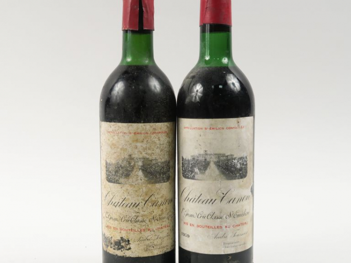 2 BOUTEILLES CHÂTEAU CANON 1er GCC STE EMILION - 1959 - 1 BG/BOUCHON E