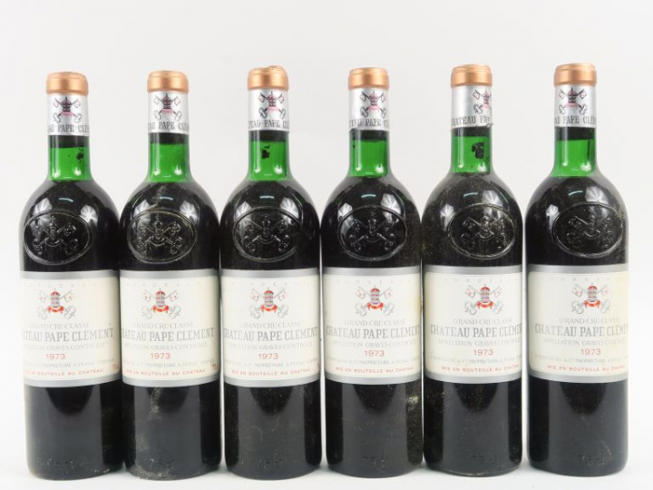 6 BOUTEILLES CHÂTEAU PAPE CLEMENT GCC GRAVES - 1973 - 3 BG/3 LB