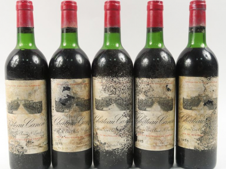 5 BOUTEILLES CHÂTEAU CANON 1er GCC ST EMILION - 1975 - 3 LB/3 LB-HEP/E