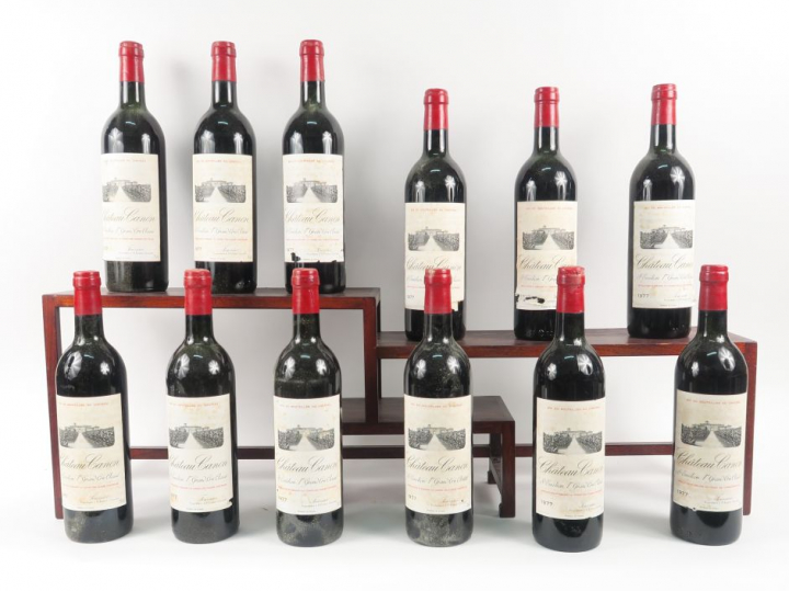 12 BOUTEILLES CHÂTEAU CANON 1er GCC ST EMILION - 1977 - CBO - 2 BG/2 L