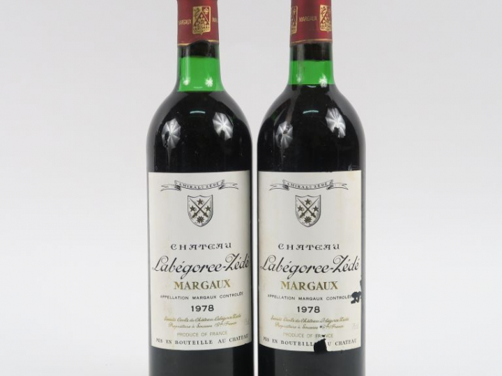 2 BOUTEILLES CHÂTEAU LABEGORCE ZEDE MARGAUX - 1978 - LB/HEP
