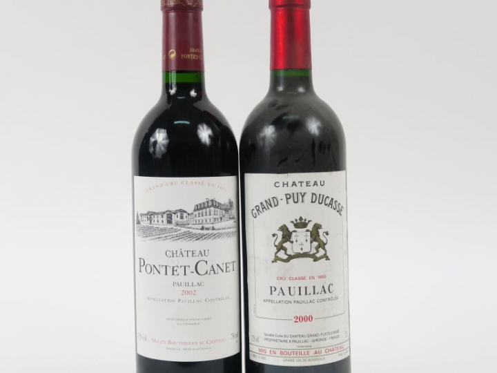 2 BOUTEILLES GCC PAUILLAC : 1 CHÂTEAU GRAND PUY DUCASSE 2000 - 1 CHÂTE