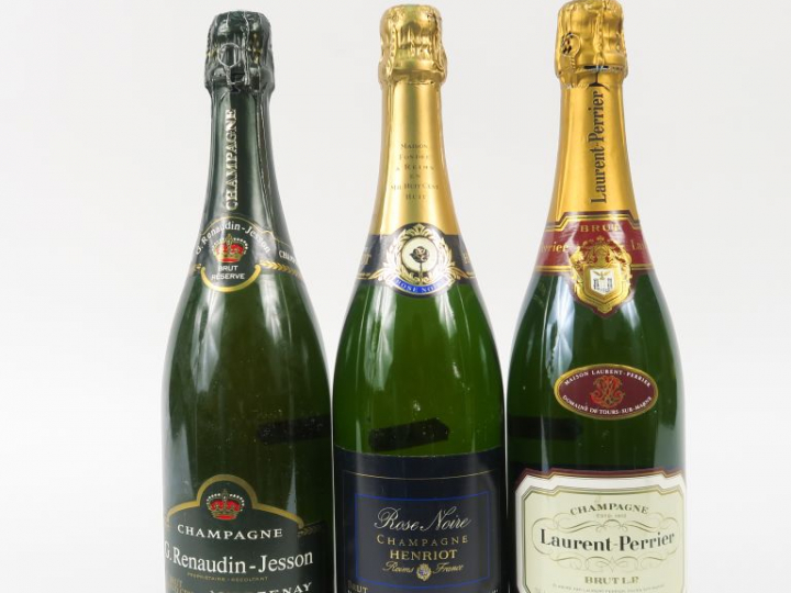 3 BOUTEILLES CHAMPAGNE : 1 HENRIOT 'ROSE NOIRE' - 1 LAURENT PERRIER - 