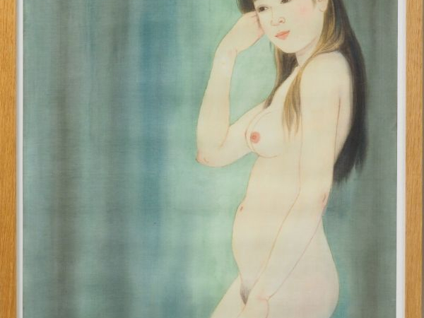 NGUYEN HOANH "Jeune femme nue aux cheveux longs" Impression sur soie. 