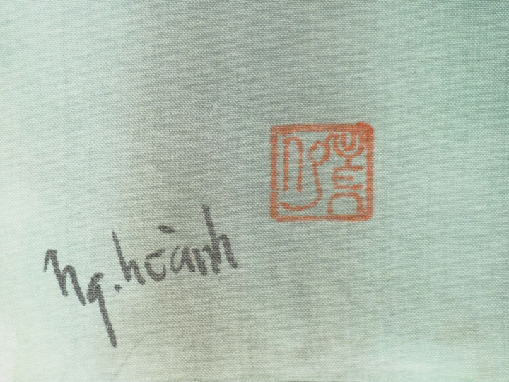 NGUYEN HOANH "Jeune femme nue aux cheveux longs" Impression sur soie. 