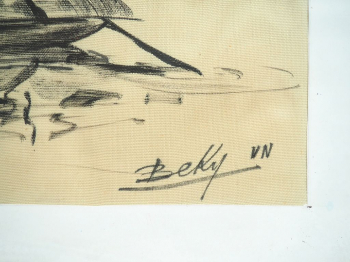 BEKY "Les jonques" et "Bateaux de pêche" Paire d'encres sur soie.  Sig