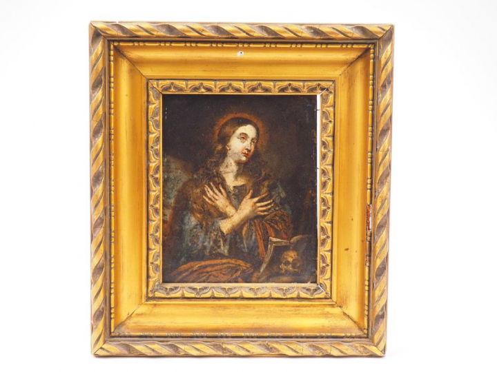 Ecole française fin XVIIe. "Sainte Marie Madeleine". Huile sur cuivre.