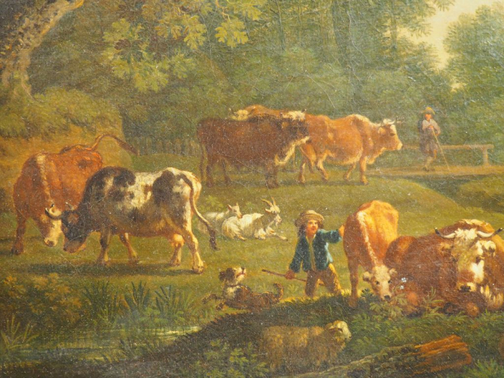 Ecole française fin XVIIIème début XIXème "Paysage animé". Huile sur t