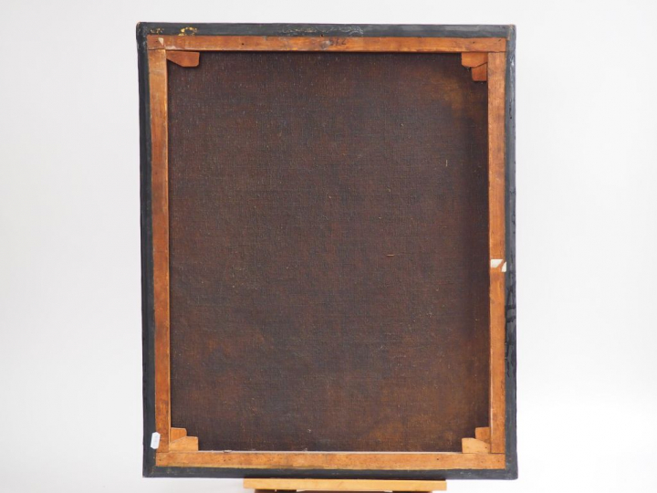 Ecole française fin XVIIIème.  'Portrait d’élégante aux fleurs'. Huile