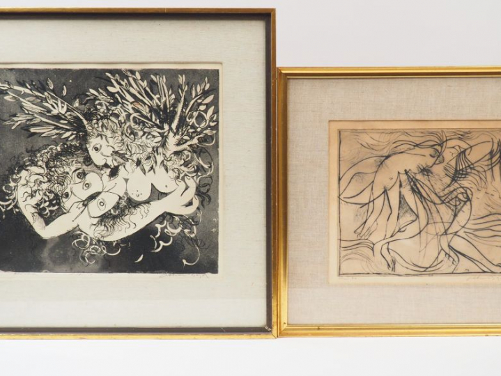 Arthur BOYD "Composition abstraite", "Figure with Brasso Tin". Deux di