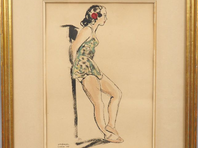 Yves BRAYER. "Ballerine de l'opéra". Aquarelle, signée en bas à gauche