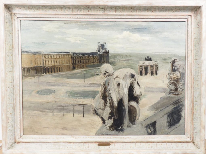 Paul BRUSSET. "Les Tuileries". Grande huile sur toile, signée en bas à