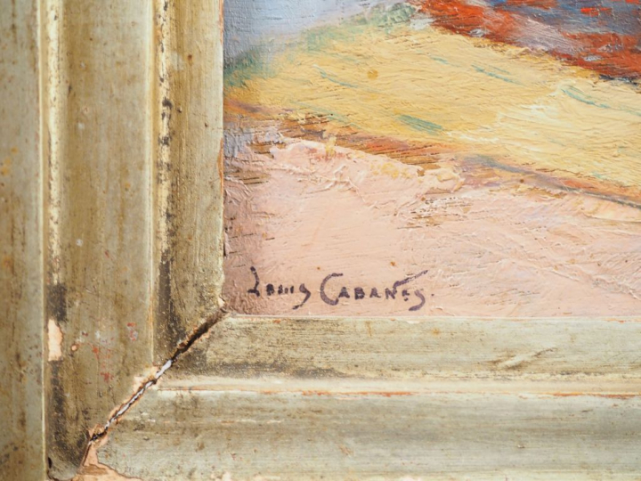 Louis CABANES. "Scène de vie dans un ryad". Huile sur panneau, signée 