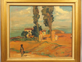 Vente aux enchères Lucien MAINSSIEUX. "Paysage de Provence". Huile sur panneau, signée en