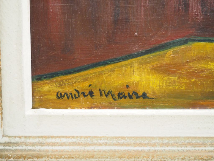 André MAIRE.  "Nature morte au bouquet de fleurs". Huile sur panneau, 