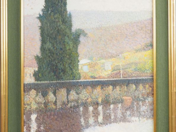 Henri MARTIN. 1860-1943 "Terrasse à Marquayrol". Huile sur isorel, sig