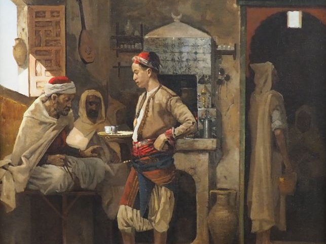 Numa MARZOCCHI.  'L'heure du thé'. Huile sur toile. Signée en bas à ga