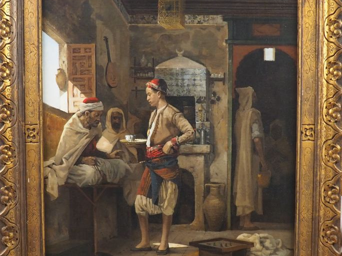 Numa MARZOCCHI.  'L'heure du thé'. Huile sur toile. Signée en bas à ga