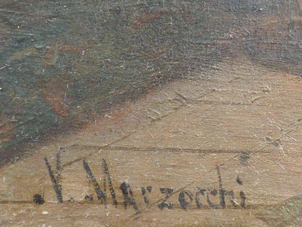 Numa MARZOCCHI.  'L'heure du thé'. Huile sur toile. Signée en bas à ga