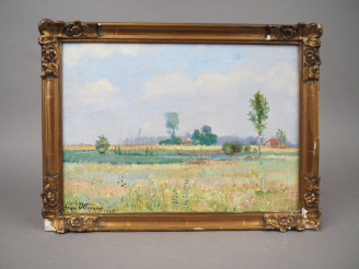 Vente aux enchères Henri OTTEWAERE. "Paysage". Huile sur isorel, signée en bas à gauche e