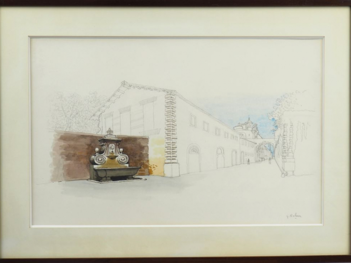 Georges ROHNER. "Rue en Italie". Aquarelle, signée en bas à gauche. Di