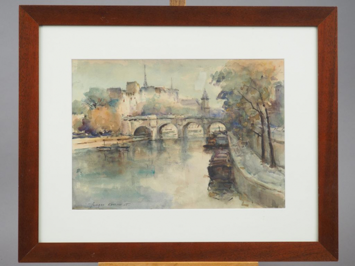 Georges ROUAULT. "La Seine à Paris". Aquarelle, signée en bas à gauche