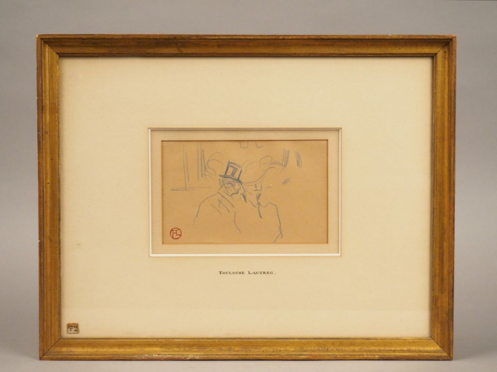 Henri de TOULOUSE LAUTREC. "Un couple". Dessin, monogrammé en bas à ga