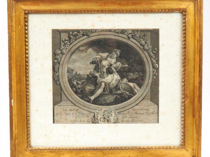 Paire de gravures en noir "La gayeté de Silene" et "Le poète Anacréon"