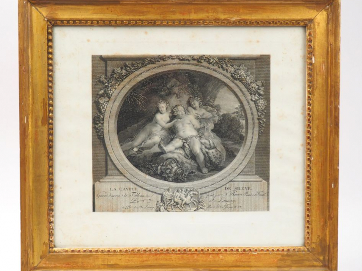 Paire de gravures en noir "La gayeté de Silene" et "Le poète Anacréon"