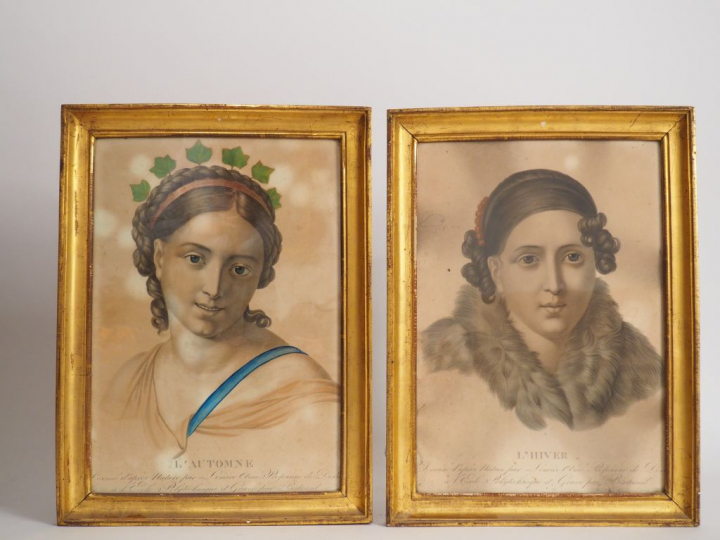 Suite de quatre lithographies en couleurs début XIXème. "Allégorie des