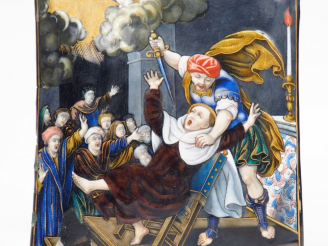 Vente aux enchères Plaque en émail peint polychrome avec rehauts d’or représentant l’assa