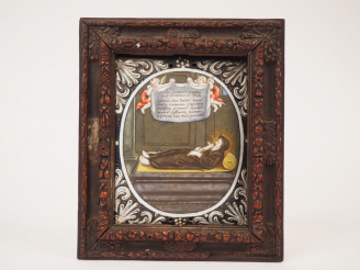 Vente aux enchères Plaque en émail peint polychrome représentant Saint François de Paul e