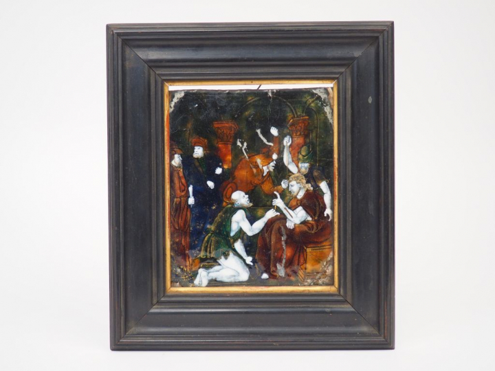 	Plaque en émail peint polychrome avec rehauts d’or représentant le Co