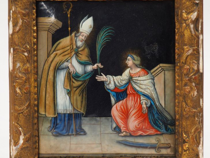 Plaque en émail peint polychrome représentant saint Eutrope de Saintes