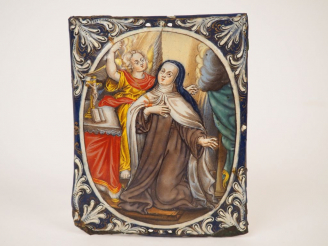 Vente aux enchères Plaque en émail peint polychrome représentant l’Extase de sainte Thérè