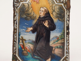 Vente aux enchères Plaque en émail peint polychrome avec rehauts de dorure représentant s